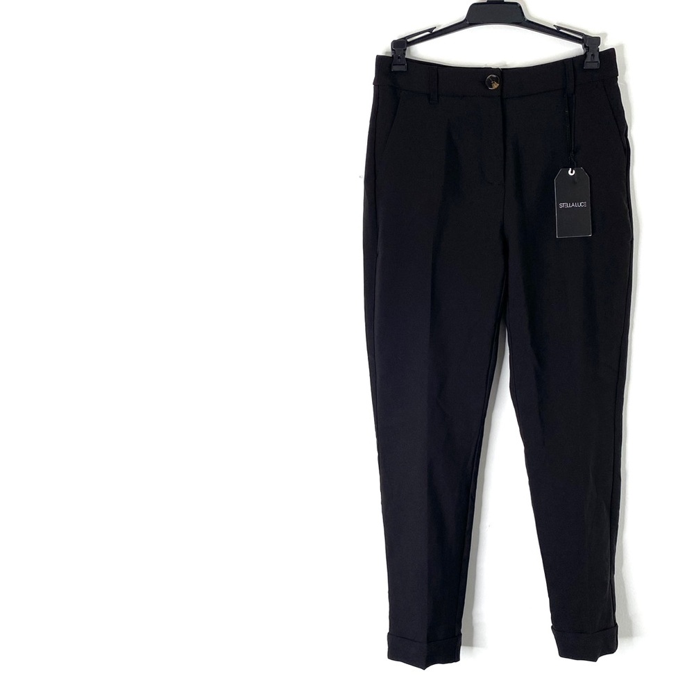 Stella Luce Black Cuffed Ankle Trouser NWT Tailored Career Pants Creased Hem